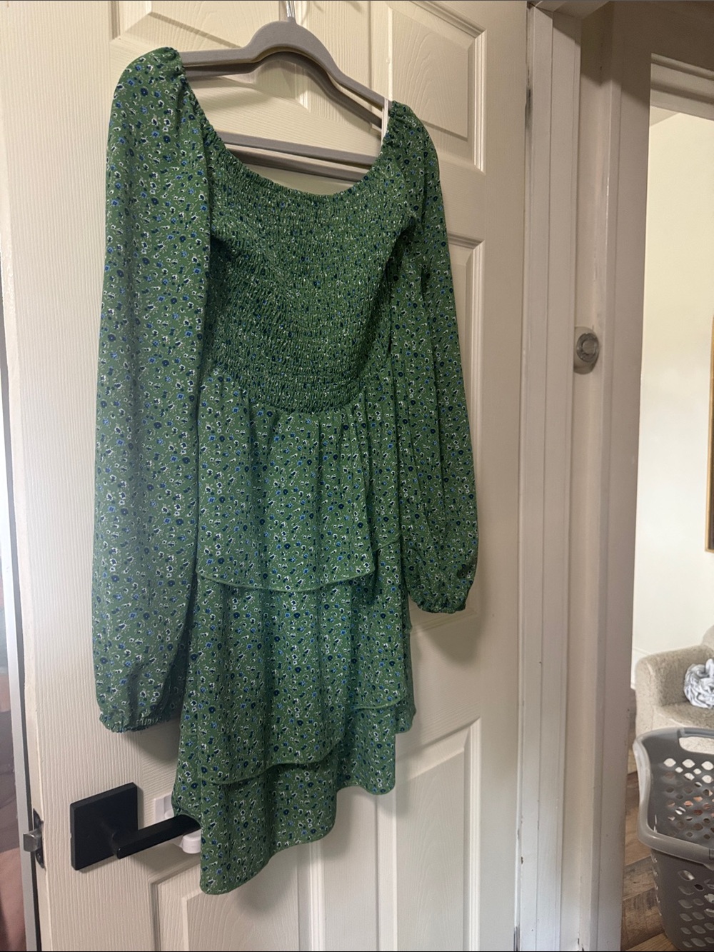 Green Floral Smocked Tiered Mini Dress